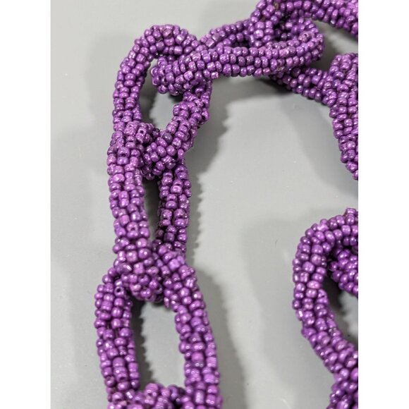 Purple Glasss Seed Bead Chain Link Long Layering Necklace Boho Beachy 40" - Picture 6 of 9